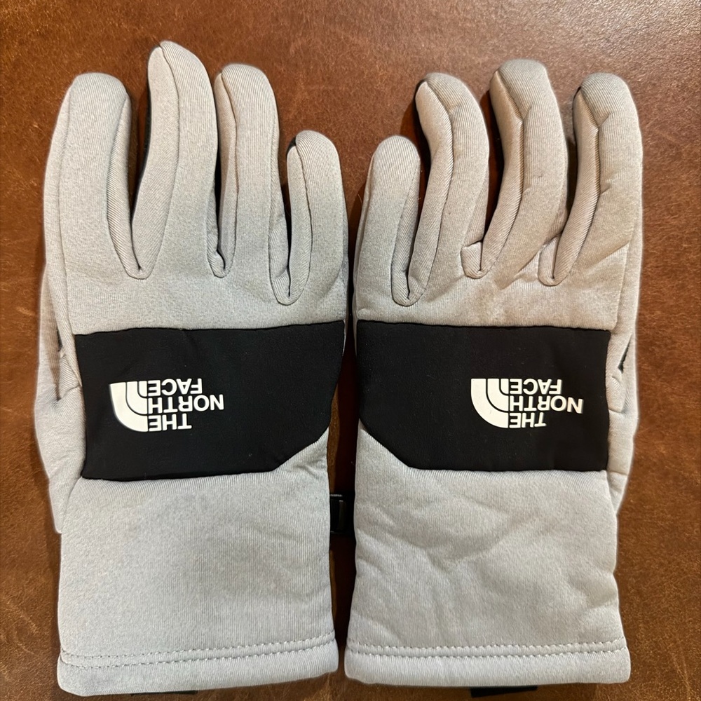 The North Face Light Gray and Black Winter Gloves